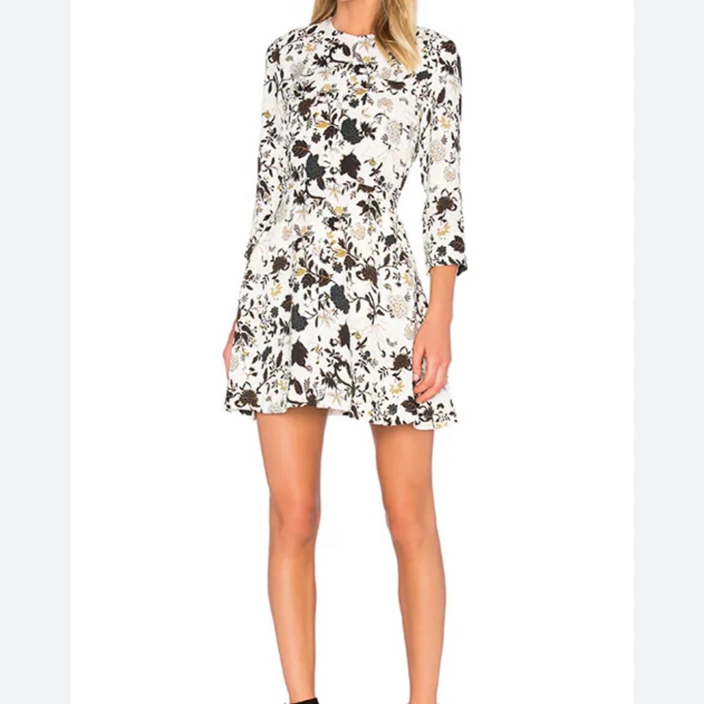 ALC Black and White Floral A-Line Dress 3/4 Sleeve